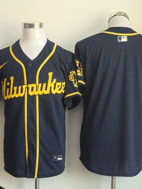 Milwaukee Brewers Navy Blue Blank Alternate Baseball Jersey